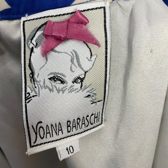 Yoana Baraschi Dress Dotted Women Size 10 Blue Cream Cut-Out Neckline Tie‎ Belt - Picture 3 of 15